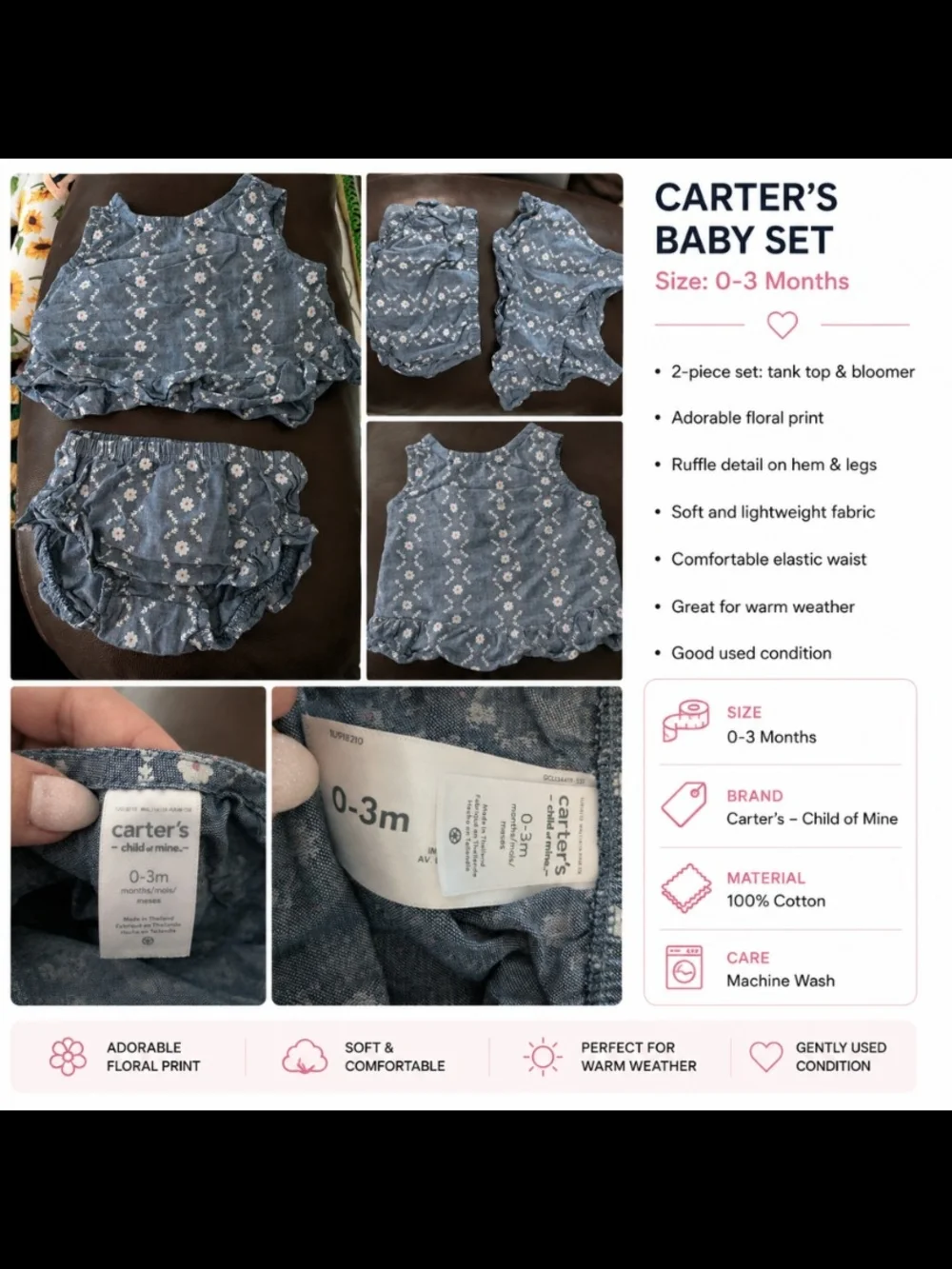 Carter's Blue Floral Tank Top & Bloomer Set